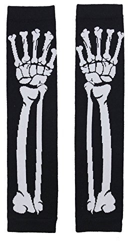 NAVAdeal Black Punk Gothic Dark Rock White Skeleton Long Arm Warmer Fingerless Gloves