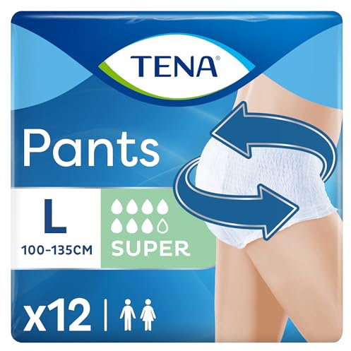 TENA Pants Super L - 48 Pants im Monatspaket (4 x 12 Pants) - Einweghosen für Frauen und Männer - atmungsaktive Unisex Inkontinenzslips - bei Blasenschwäche und Harninkontinenz - Weiß, Größe L