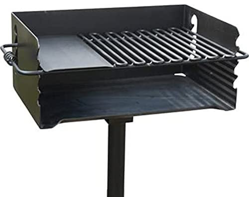 Pilot Rock CBP-247 Jumbo Park Style Heavy Duty Steel Outdoor BBQ Charcoal Grill with Cooking Grate and 2 Piece Post for Camping and Backyards, Black