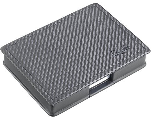 Läufer 34054 Concerto Zettelbox aus Leder, Echt Leder, schwarz, carbon, Ziernaht rot, Handgefertigt aus Echtleder in Deutschland, Zettelkasten aus Leder