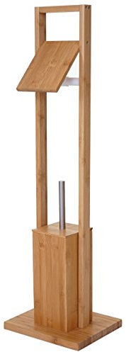 WC-Papierhalter HWC-B18, Klopapierhalter Toilettenrollenhalter Toilettenbürste, Bambus