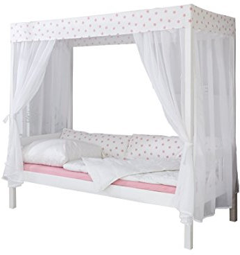 Himmelbett Massivholz Kiefer inkl.Tüll-Set Weiß Rosa