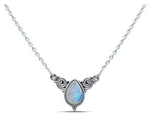 mantraroma Kette 925 Silber Edelstein Collier Silber Damen Sterling Silber Halskette Geschenk (MCO-009)