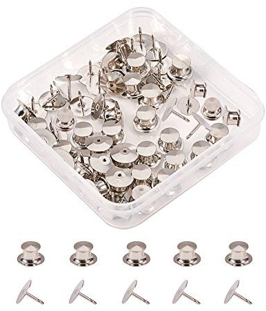 BENECREAT 60 STÜCKE Pins Rückenlehnen mit Tie Tacks Blank Pins Locking Verschluss Pin Keepers Rücken Ersatz mit Aufbewahrungskoffer für DIY Schmuckherstellung-Platin