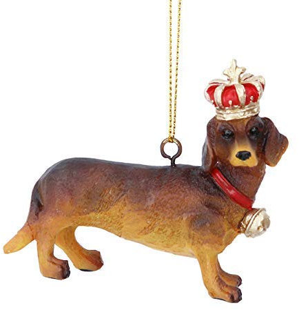 Gisela Graham Resin Daxie Dachshund with Crown Hanging Christmas Tree Decoration Ornament Bauble