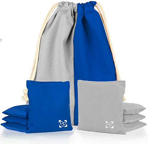 Professionelle Cornhole Bags – Set von 8 regulären Allwetter-Sitzsäcken für Pro Maisloch-Spiel – 4 königsblau und 4 grau