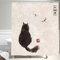 Duschvorhang im asiatischen Stil, traditionell japanische Tinte gemälde, schwarze flauschige Katze beobachtet über Libellen auf Vintage Stoff Duschvorhang für Badezimmer, 180 x 180cm