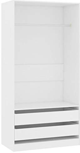 vidaXL Kleiderschrank 2 Schubladen Kleiderständer Schrank Kleiderstange Garderobenschrank Regal offen Weiß 100x50x200cm Holzwerkstoff
