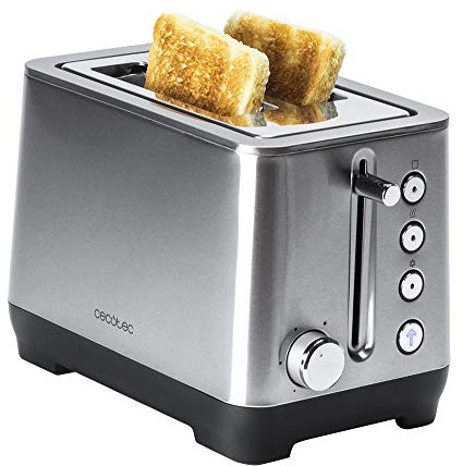 Cecotec Tostadora Big Toast 1000 W, 2 Ranuras Cortas Extraanchas, Acero Inoxidable, 4 Funciones preconfiguradas, 6 Niveles de Potencia, Varillas Superiores, Bandeja Recogemigas, Doble Ranura Corta