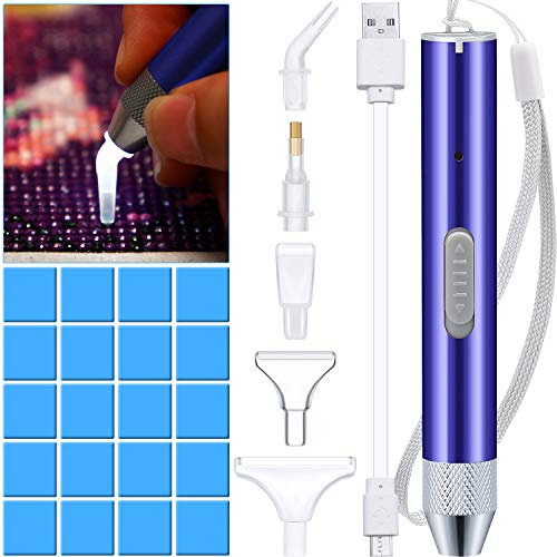 Maitys Diamant-Malstift, Punkt-Bohrstift, mit Licht, 5D, Diamant-Malerei, mit 20 Ton, 5 Ersatzköpfe, Diamantstift (blau)