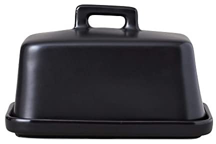 Maxwell & Williams IA0101 Butterdose Schwarz, Porzellan – Epicurious – mit abgerundeter Kante, Deckel-Griff, Geschenkbox