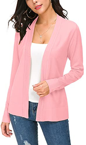 EXCHIC Femmes Manches Léger Manches Longues Devant Ouvert Tricoté Cardigan Gilets (S, Rose)