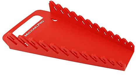 MichaelPro MP014032 12-Piece Spanner Holder with Carrying Handle, Spanner Organiser, Spanner Rack, Spanner Holder, Tool Holder, Tool Organiser, Tool Rack, Tool Storage, Red, Non-Magnetic