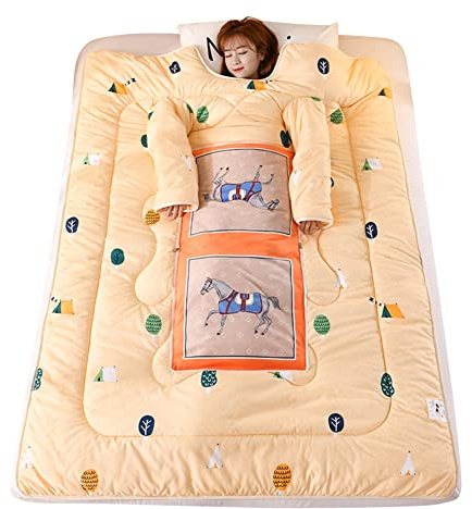 Multifunction Lazy Quilt with Sleeves Winter Warm Thickened Wearable Quilt Blanket Pillow Throw Cushion for Home Winter Nap Office Car Bedroom (Color : A, Size : 150x200cm)