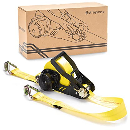 STRAPINNO Cinghia retrattile a cricchetto – 5,1 cm x 8,2 m cinghia resistente con doppi ganci a J, tessitura senza grovigli, resistenza alla rottura 4,5 kg e limite di carico di lavoro 1,5 kg