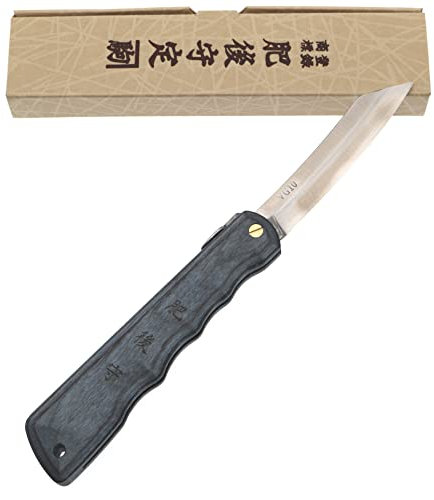 HIGO NO KAMI Higonokami Couteau de Poche Pliant Artisanal Japonais Warikomi Lame Acier Inoxydable VG-10 Manche Bois Stratifié Couteau Estampillé Fait Main au Japon par Nagao Kanekoma HRC 61 (Bleu)