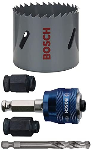 Bosch Professional Hole Saw HSS Bi-metal for standard adapter (for various materials, Ø 60 mm) + 4 pcs. Power Change Plus Starter Kit Set
