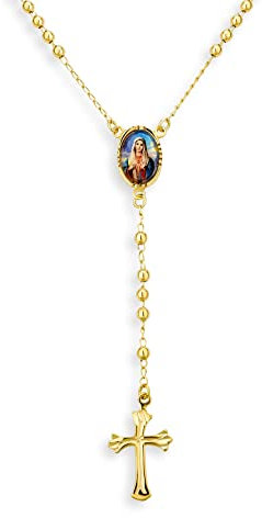 Bling Jewelry Katholisch Christliches Gebet Rosenkranz Kreuz Katholische Jungfrau Mutter Maria Rosenkranz Halskette Für Frauen Teenager 18K Vergoldetes Messing