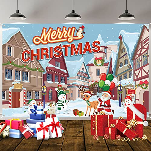 Frohe Weihnachten Banner, Frohe Weihnachten Hintergrund Banner, Merry Christmas Banner, Weihnachten Banner Weihnachtsmann Schneemann Baum Elch Dorf Extrem Große Outdoor Banner Weihnachten Neujahr Deko