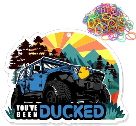 Duck Tags, You've Been Ducked, Ducking Game Cards, 50 Pack, 3.5 x 2.5 inches Business Card Size, Duck Tag With Hole and Rubber Bands - Blue Car Retro Style Design