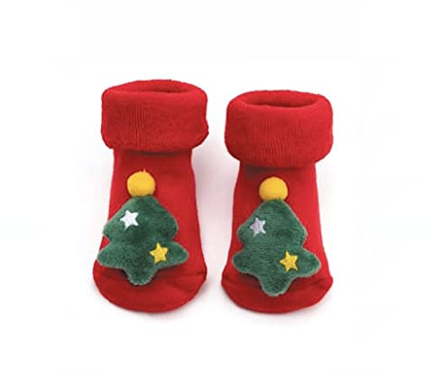 Calze Natalizie Neonato, Calzini Antiscivolo Bambino/Bambina, Unisex, 0-12 Mesi (Albero di Natale)