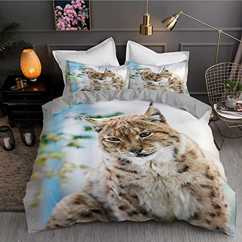 Zbeiba Bettwäsche 135x200 cm,Weißer Luchs Mikrofaser Bettbezug Caracal caracal Katze Bettwäsche Set Mit Kissenbezug für Erwachsene Kinder Weich Haltbar Atmungsaktive(NM4,135x200+2 * 50x75)