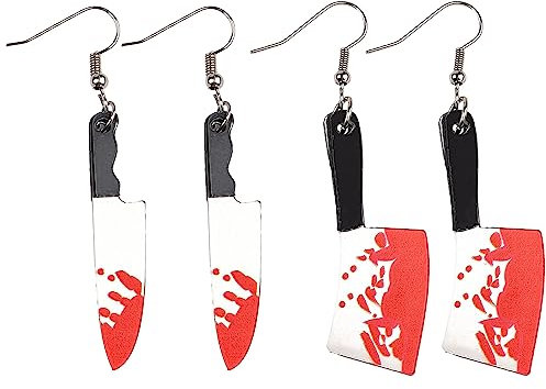 HIXNUG 2 Pieces Halloween Bloody Knife Dangle Earrings Horror Butchers Knife Acrylic Earrings for Halloween Cosplay Party Jewelry for Women Girls