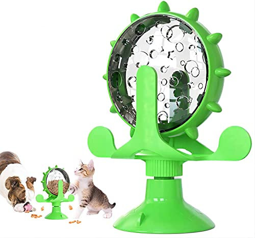 Labstandard Windmühle Katzenspielzeug Haustier Katze Undichtes Spielzeug Interaktives Katzenspielzeug Riesenrad Essensausgabe 360° Drehbar Vertikal Katzenspielzeug mit Starkem Saugnapf (Grün)