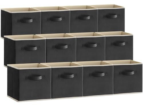 Lifewit 12 Stück Aufbewahrungswürfel, Aufbewahrungsbox aus Stoff, Ordnungsboxen aus Vliesstoff mit Griff für Würfelregal, Faltbox, Kleideraufbewahrung, Ordnungsboxen, 26,5 X 26,5 X 28 cm, Schwarz