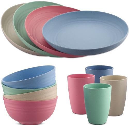 Juego de Vajilla HOMGEN 12PCS Cubiertos de Acampada, Cubiertos de Cocina de Plástico, Reutilizado Vajilla Irrompible Apto para Lavavajillas Ideal para Picnic, Fiesta, Barbacoa, Regalo, Camping, etc