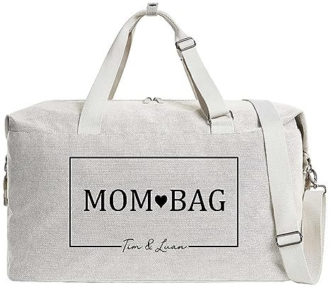 mamir home MOM BAG Reisetasche XXL personalisiert mit Name im Rahmendesign • Urlaub, Kliniktasche, Geschenk zur Geburt, Travel Bag, große Umhängetasche • Mama Tasche