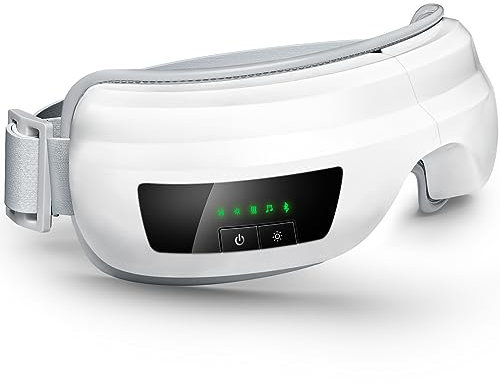 Augenmassagegerät mit Wärme, beheizte Augenmaske, Massage für Migräne mit Bluetooth-Musik, Kompression, reduziert und entspannt die Augenbelastung, Augenringe, trockene Augen – verbessert den Schlaf,