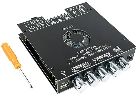 TDA7498E Bluetooth Amplifier Board 160W×2+220W Subwoofer 2.1 Channel Audio Receiver Power Amplifier Module with Treble and Bass Control for DIY Speakers