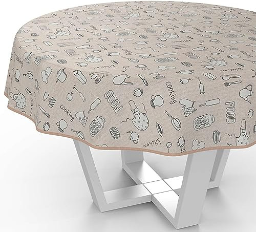 Tischdecke aus Stoff Textil abwaschbar Tischwäsche Tischtuch Baumwolle Polyester Kitchen Rund 140cm In-/Outdoor Tischdecke