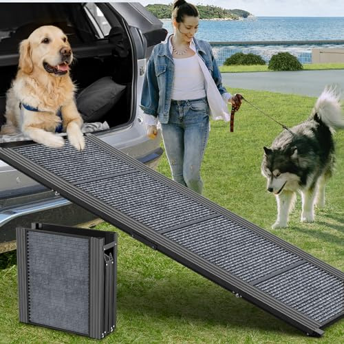 HerCcreta wigge Dog Ramp for Car 63 Long & 17 Wide Portable Dog Ramps for Large Dogs with Non-Slip Rug Surface Dog Car Ramp for SUV Car & Truck, Folding Dog Ramp Up to 250LBS
