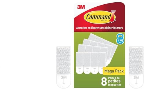 Command Kleine Bilder-Montagestreifen, Bildaufhänger, Packung mit 8x2 Klein, Weiß - Befestigung ohne Bohren (Packung mit 2)