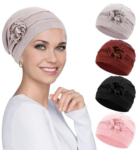 XEPST Frauen Chemo Hüte Bandana Turban Damen Chemo-Turbane Kopfbedeckung Beanie Mütze Kappe für Frauen Krebs Patienten Haarausfall - 4 Stück