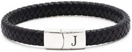 HAYOUWAY Mens Leather Bracelet with Initials Letter A-Z, Adjustable Braided Leather Bracelet with Stainless Steel Magnetic Clasp Jewelry Gifts for Men Boys