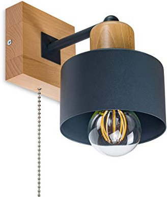 alfalux Wandleuchte Innen Wandlampe Mit Schnur-Zugschalter LED Lampe Aus Holz Für Wohnzimmer Schlafzimmer Kinderzimmer Treppenhaus Wandlampen Wandleuchten SHWAND-AN10x10BU Anthrazit