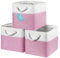 OrganiHaus 28x28 Fabric Cube Baskets Set of 3, Foldable Storage Cubes for Kallax Organizer, Cubby Bins for Nursery Decor - Pink/White