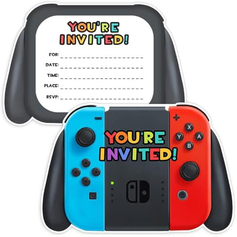 VeEthi 12 Piece Game Party Invitations, Boys & Girls Gamer Birthday Cards, Video Game Party Decorations with Envelopes