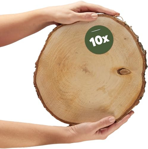matches21 HOME & HOBBY Grands disques en bois de 30 cm (28-32 cm) de diamètre pour le bricolage et la décoration – Lot de 10 disques ronds en bois de bouleau – Disques en bois de bouleau naturel comme