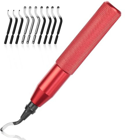Flintronic Sbavatore di Attrezzi Set, 1 Maniglia in Plastica con 11 Lame HSS 360 ° Lame di Sbavatura in Plastica Rotanti per Stampe 3D Tubi, Plastica, Alluminio, Rame, PVC e Acciaio(Rosso)