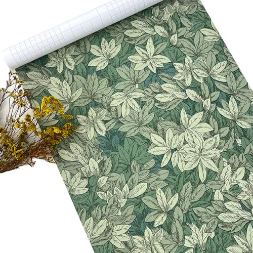Cleminsta Blumenblatt Tapete, 40 cm x 3m Selbstklebende Tapete Wasserdichtes Wandpapier Möbelfolie, PVC Grünes Dekoratives Tapetenrollen Klebefolie Möbelaufkleber für Zuhause Schlafzimmer Küche Wand