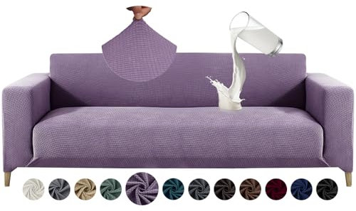Alishomtll Sofa Überzug 4 Sitzer Stretch Sofabezug Universal Wasserabweisend Couch Überzug Sofaüberwürfe Elastische Jacquard Couchbezug rutschfest Sofaschoner für Hunde Katzen (230-300cm, Lila)