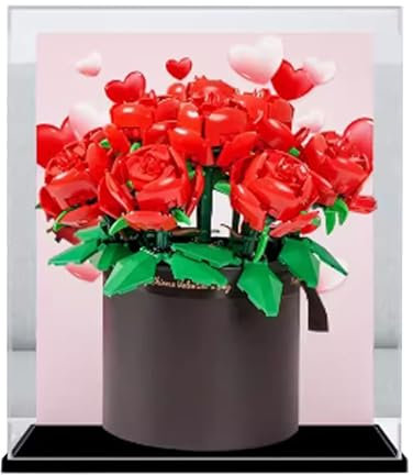 CHIFENMS Vitrine en acrylique compatible avec Lego 40460 Rose Boîte cadeau étanche à la poussière (étui uniquement) (les ensembles Lego ne sont pas inclus) (version peinte à l'arrière de 3 mm)