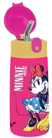 SEVEN Botella térmica Minnie – para niños con pajita, 460 ml, sin bisfenol A, para guardería, escuela primaria, de acero inoxidable, mantenimiento de temperatura hasta 24 h