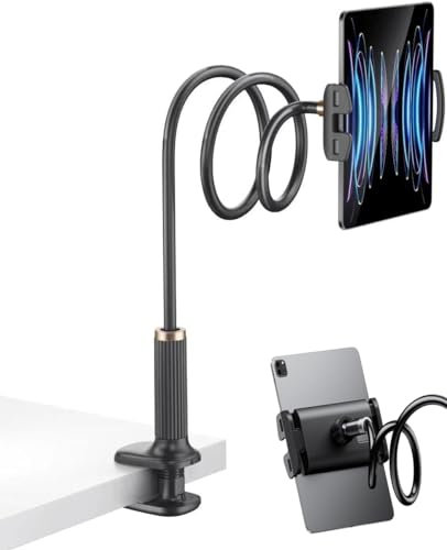 Gooseneck Tablet Holder, Universal Tablet Stand - 360 Flexible Lazy Arm Holder Clamp Mount Bracket Bed for Stand for iPad/Mobile Phone/Switch/Galaxy Tabs/Kindle Fire HD etc.100 cm Total Length -Black