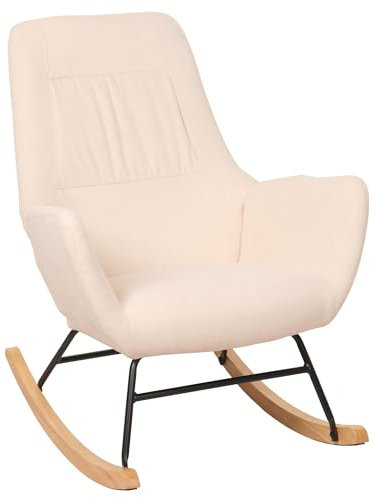 Mendler Schaukelstuhl HWC-N13, Schwingstuhl Relaxsessel Fernsehsessel, Massiv-Holz Metall Stoff/Textil 320g/m² - Creme