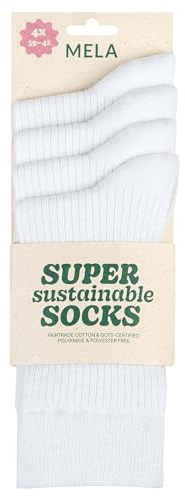 Mela Water Socken Bio Baumwolle 4 Paar - Herren & Damen - Business, Sport und Freizeit - weiß, schwarz, bunt - Baumwollsocken mit Fairtrade, GOTS & Grüner Punkt Zertifizierung (35-38, 39-42, 43-46)